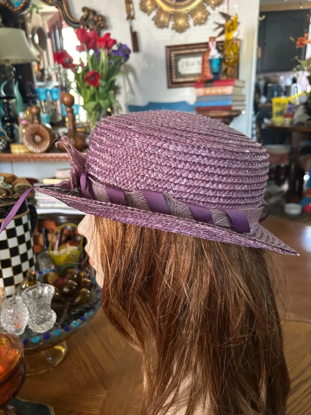 Vintage Purple Straw Hat - Picture 5 of 7